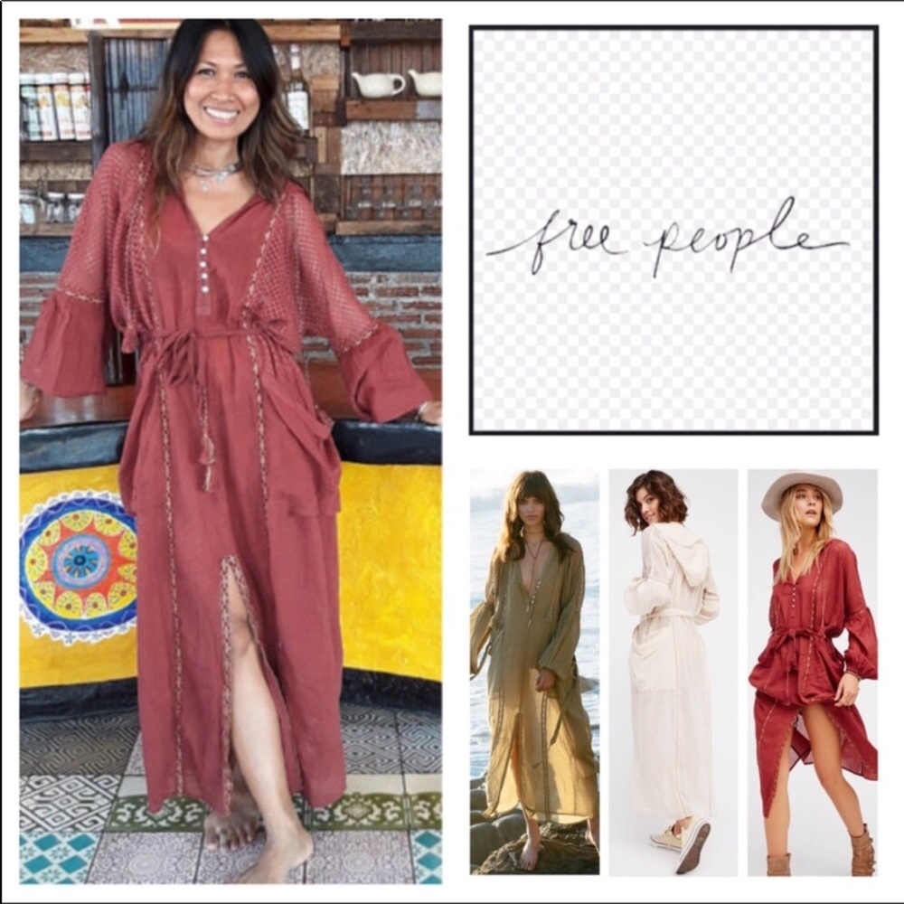 Free People Rust Red Knit-Trim Maxi Dress